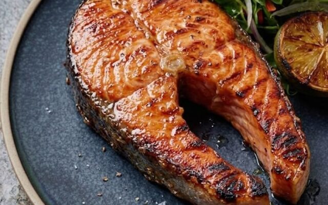 🐟🔥 Perfect Healthy Dinner: Crispy Grilled Salmon Steak & Fresh Salad That Tastes Way Too Good to Be “Healthy”!