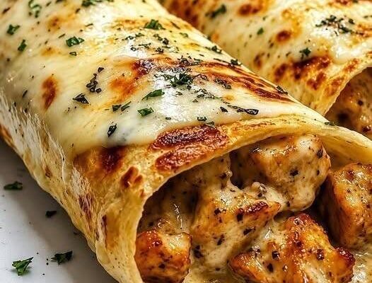 High protein garlicky cheesy chicken wraps