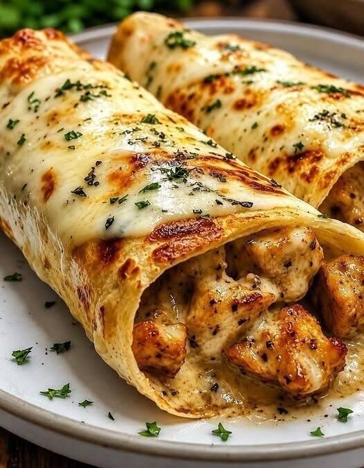 High protein garlicky cheesy chicken wraps